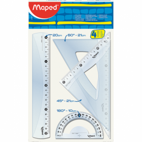 Набор Maped ESSENTIALS Medium: линейка 20 см, 2 угольника, транспортир, прозрачный