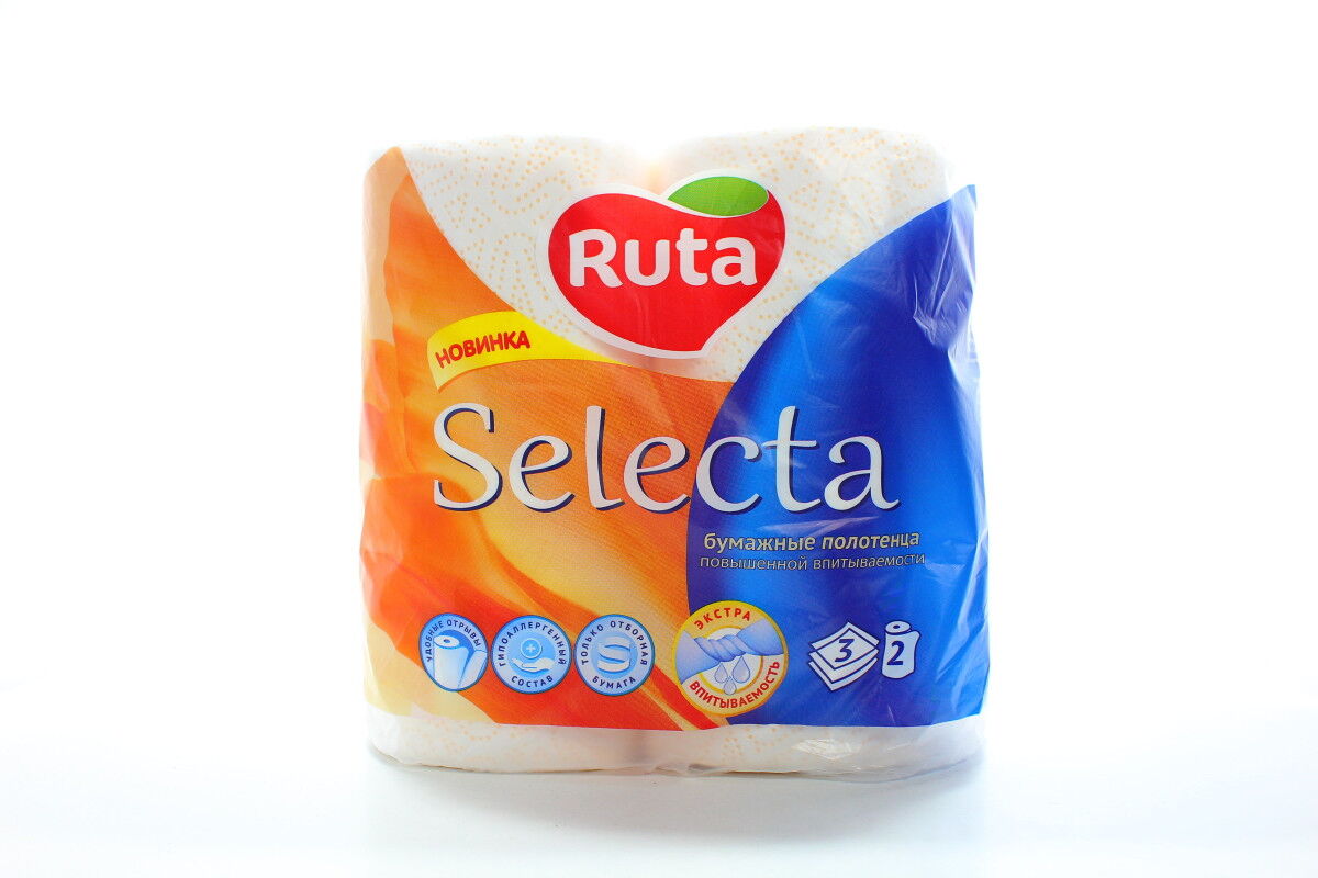 Полотенца целлюлозные Ruta "Selecta", 3 слоя, 2  рулона,  белые